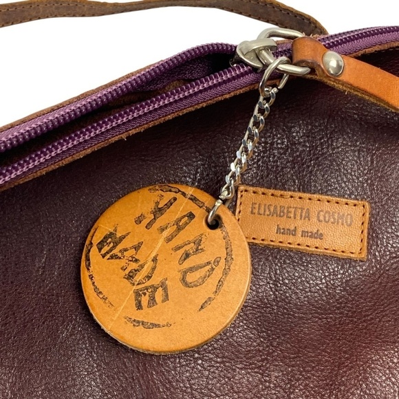 ELISABETTA COSMO Italian Leather Crossbody Pouch Hand made in Burgundy and Brown - Picture 6 of 11